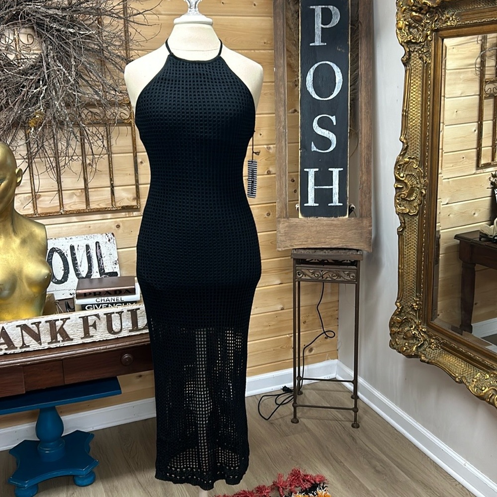 Knit Halter Dress Black
